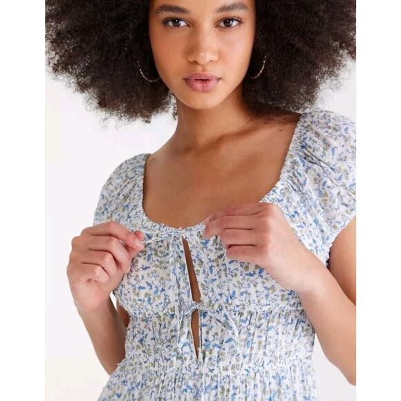 Aeropostale Short Sleeve Floral Scoop Neck Double Tie Milkmaid Dress NWT $55 - Picture 2 of 6